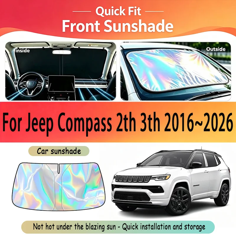 Car Sunshade For Jeep Compass 2th 3th 2016~2026 2025 2024 2023 Front Windshield Sun Visor Cover Anti UV Protection Accessories