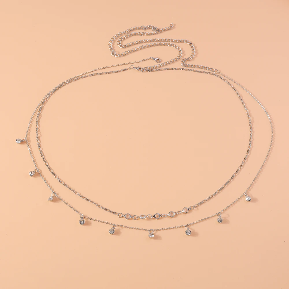 Aihua Bohemia Kristall-Taillenkette für Frauen, sexy silberfarbene Kette, Sommer-Strand-Körperschmuck, Geschenke – Detail 6