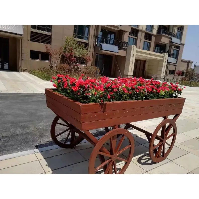 رف عائم من الخشب الصلب حامل زهور وعاء زهور عربة عرض صلبة حامل نباتي حديقة خشبية مربعة صندوق حامل زهور خشبي #4