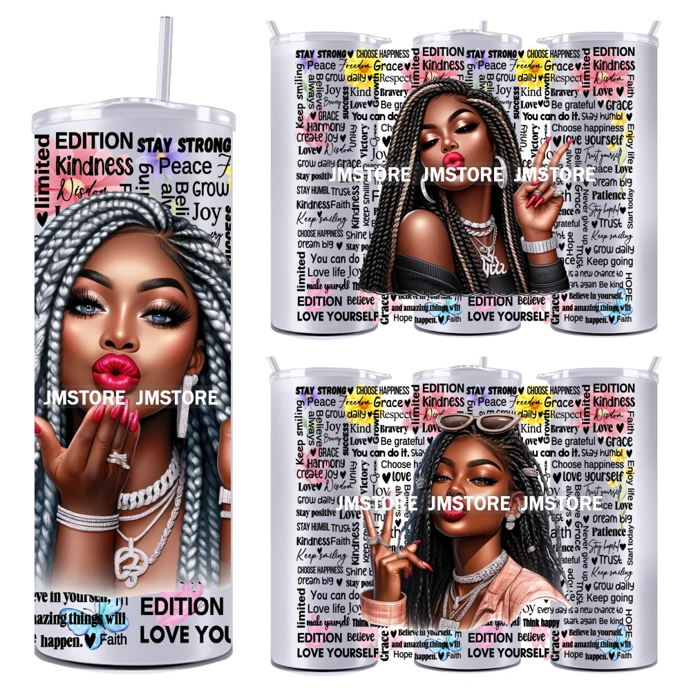 

Bundle Black Girls Peace Inspired 20OZ Straight Skinny Tumbler Wrap Ready To Apply Durable UV DTF Transfer Stickers For Tumbler