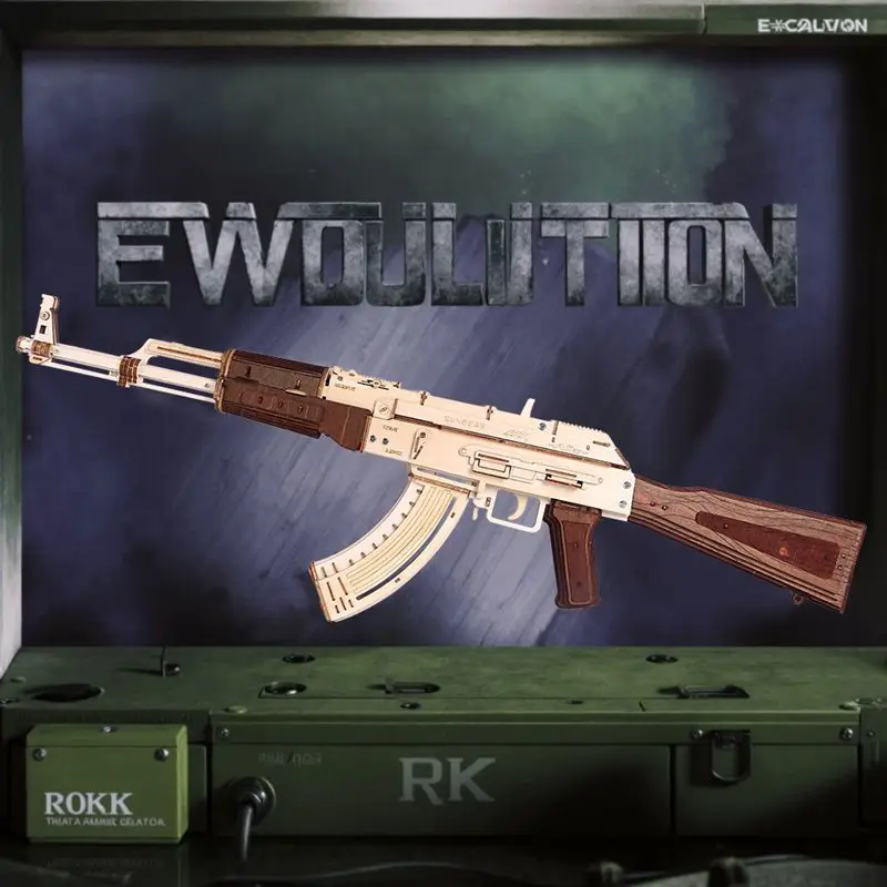 Modello di assemblaggio in legno per bambini Puzzle tridimensionale 3d fatto a mano Giocattolo educativo fai-da-te Regalo di compleanno Pistola con elastico AK47