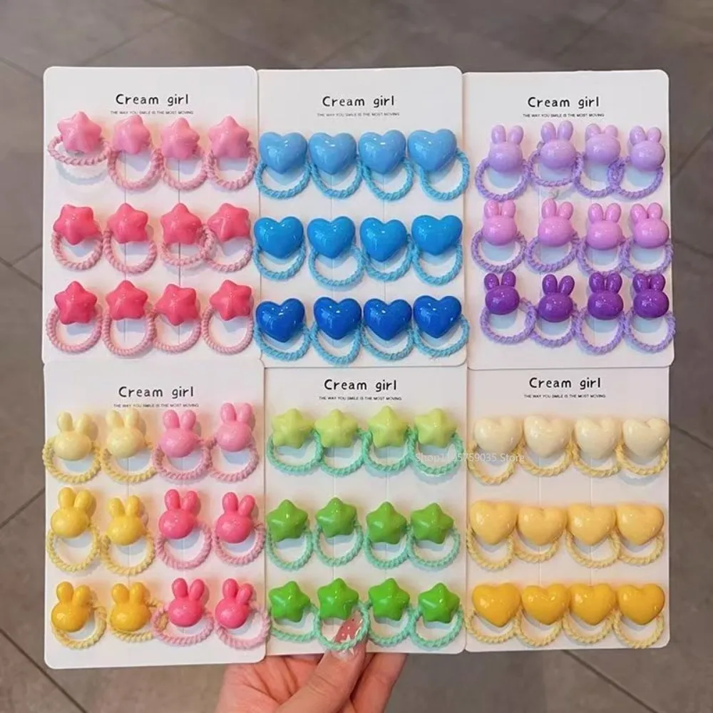 12Pcs Lovely Candy Color Heart-shaped Elastic Hair Bands Girls Princess Hair Accessories Children Hair Ties Baby Headwear