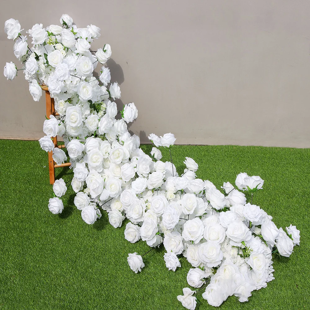 

Искусственная гирлянда из чисто белых роз для свадебного стола, декоративная цветочная композиция для арки, оформления стены, украшения для вечеринок и мероприятий