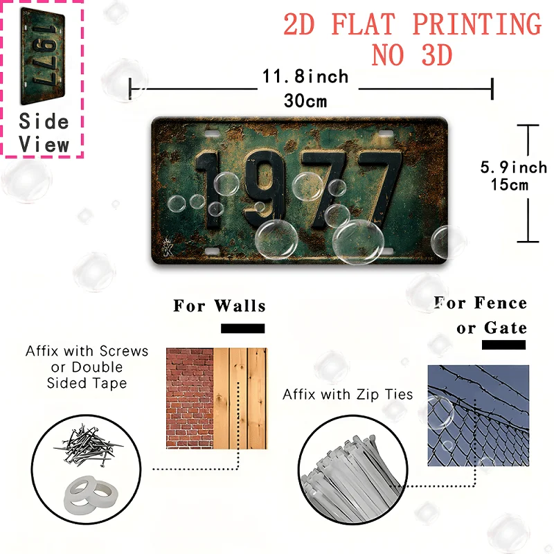 2D Flat, 2D Flat Printing,, Decorative Sign, 1pc, Retro 1977 Aluminum Sign (29.97cm x 14.99cm), for Man Cave, Bar, Garage, Cafe,