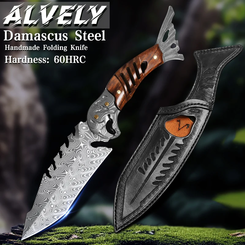 High-quality, handcrafted Damascus steel fixed-blade knife; practical outdoor hunting knife; fixed-blade knife suitable for camping; men's survival multi-purpose EDC tool knife