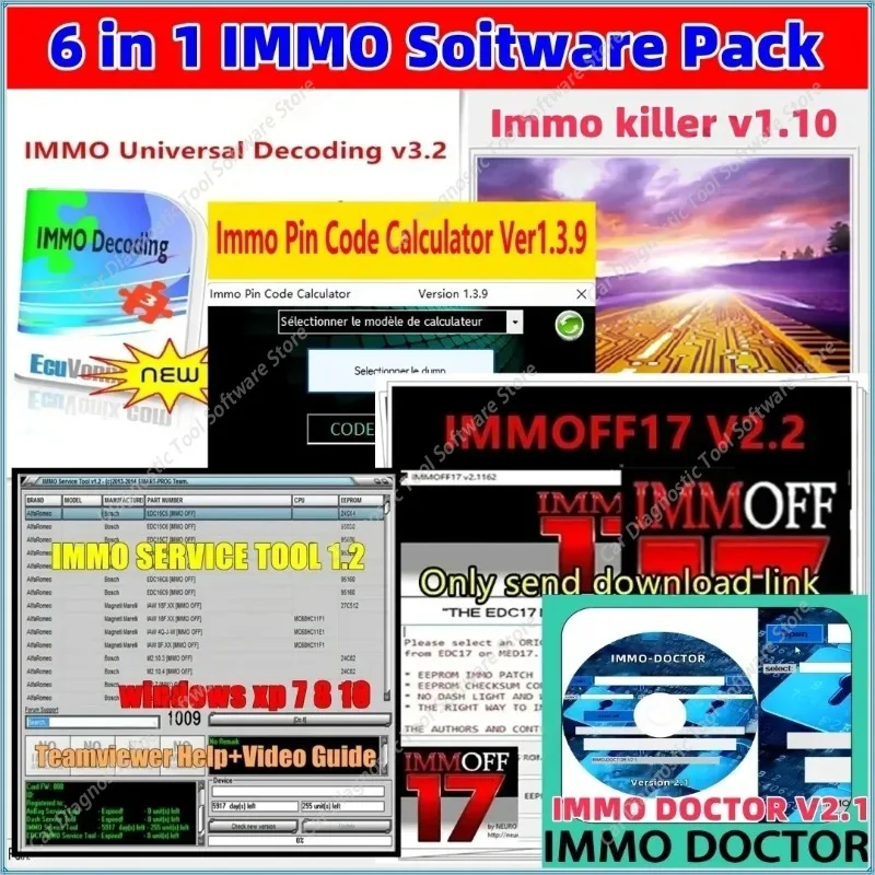 

Горячий набор программного обеспечения IMMOOFF + immoff17 + IMMOdoctor + сервисный инструмент ImmoKiller + ImmoKiller + калькулятор кодов IMMOPine + универсальный декодер IMMO