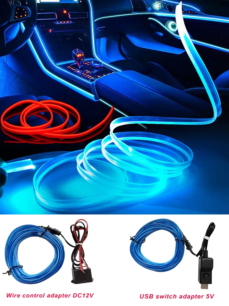 Oświetlenie LED do wnętrza samochodu z elastycznymi neonowymi paskami, sterowane za pomocą USB, 5V, sterowanie przewodowe, 12V, modne oświetlenie LED do tworzenia nastrojowej atmosfery, stylowe — 2