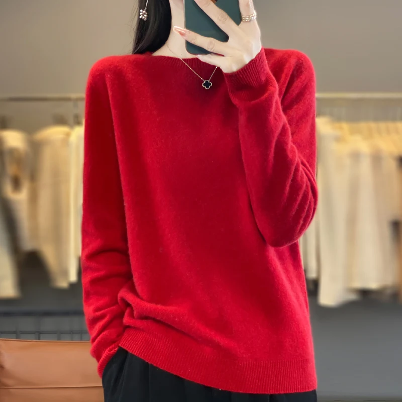 Hot Wool Cashmere Lady ฤดูใบไม้ร่วงฤดูหนาวใหม่เสื้อกันหนาวผู้หญิง O-คอยาวแขนยาวสีทึบเซ็กซี่ COZY หญิงถัก Casual WARM Pullover