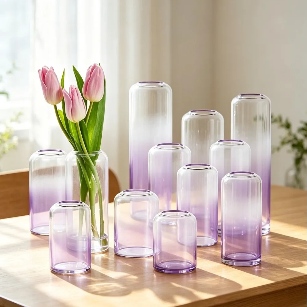 Transparent Glass Bottle Single Stem Flower Arrangement Vessel Bedroom Wooden Table Indoor Home Furnishing Ornament