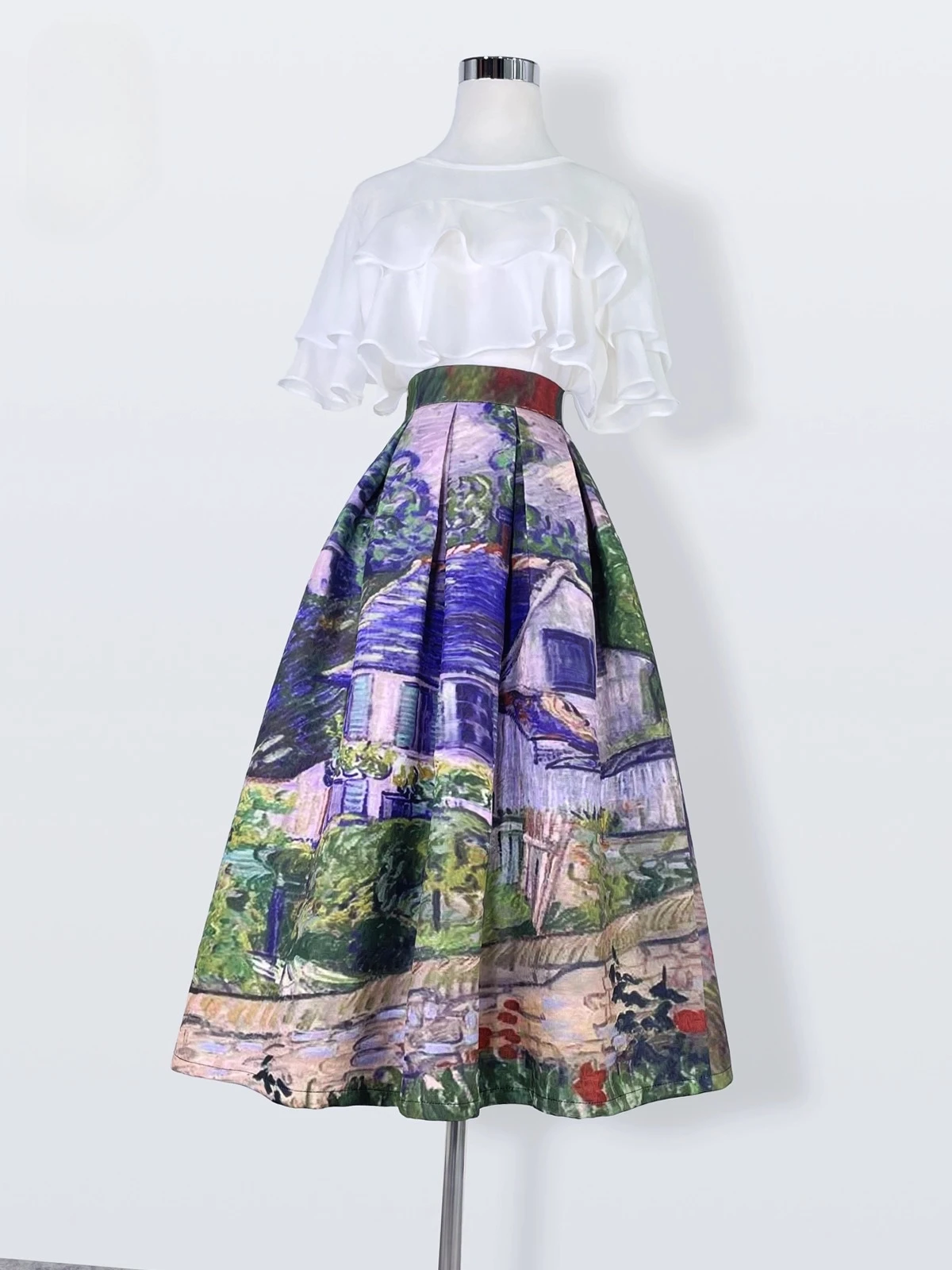 

Весенне-осенняя новая женская полуюбка, модная юбка средней длины с высокой талией и принтом трапециевидной формы