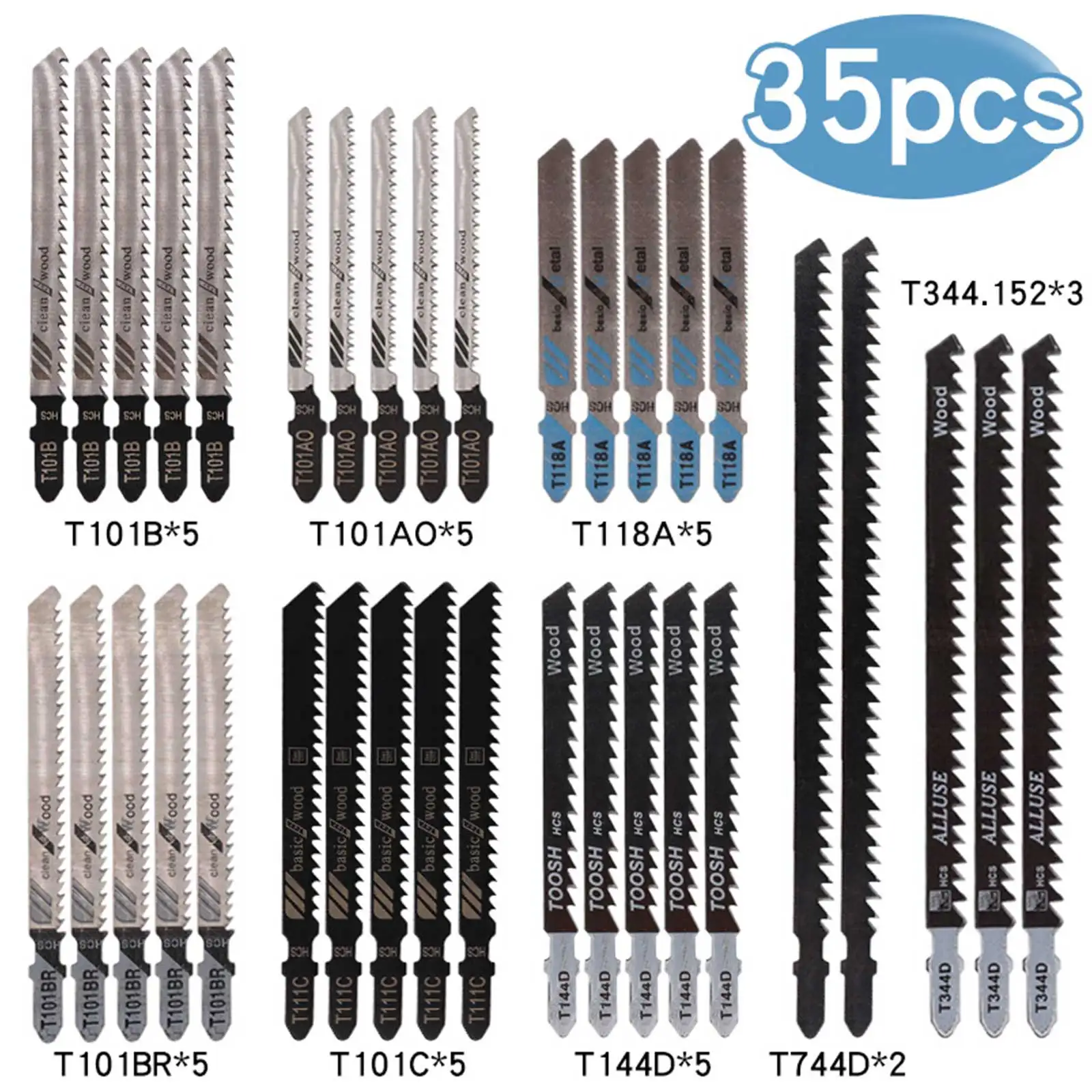 

35Pcs Jigsaw Blades Set T-Shaft HCS Assorted Jig Saw Blades for Wood Plastic and Metal Cutting for Black & Decker Metabo