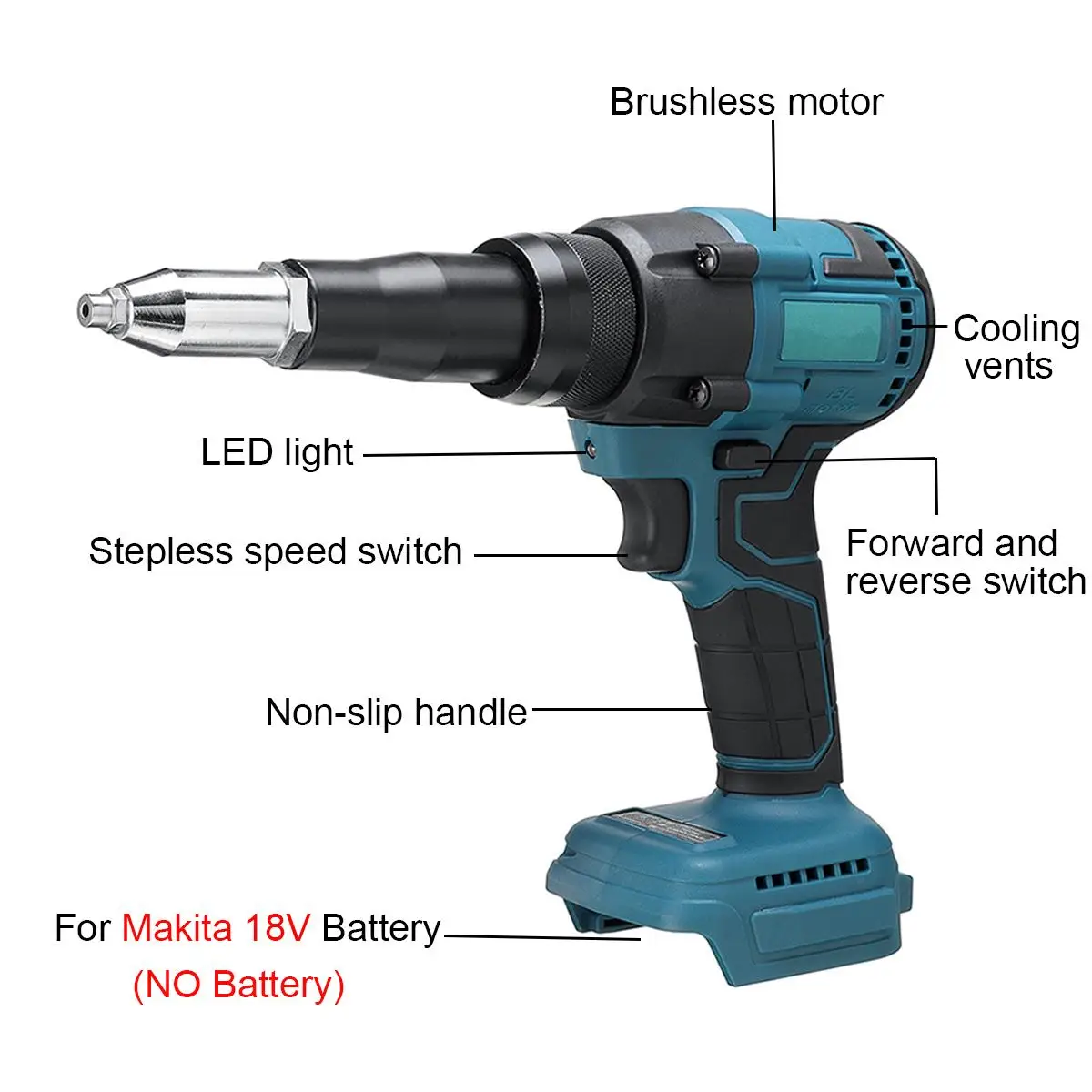 Makita – pistolet à Riveter électrique sans fil, perceuse à écrou, Rechargeable, automatique, pistolet à Riveter, lumière LED, batterie 18V