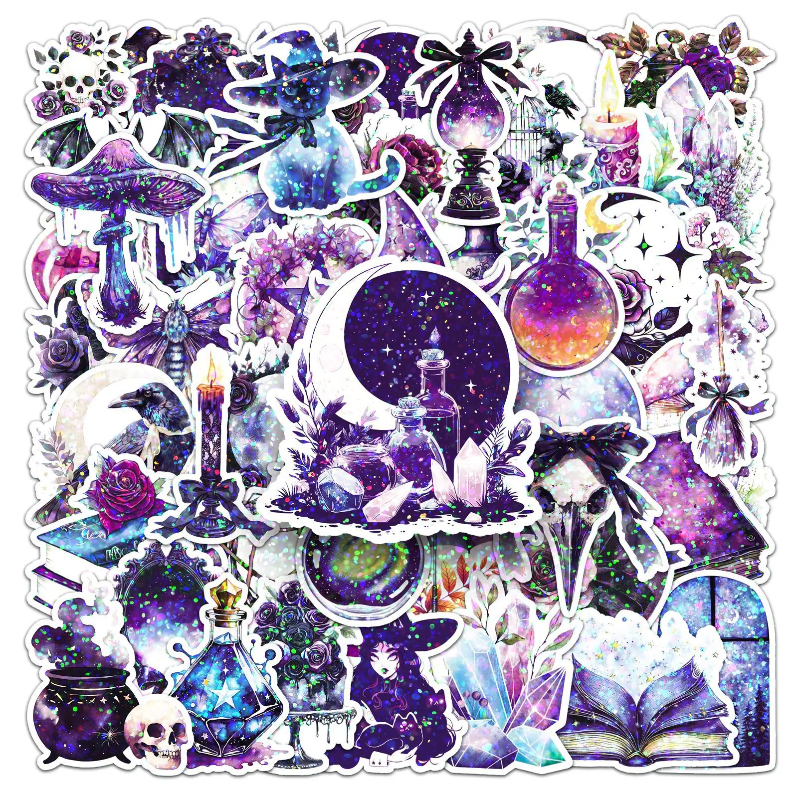 10/30/50PCS Cartoon Laser Magie Hexe Halloween Aufkleber Koffer Scrapbooking Telefon Laptop Schreibwaren Kind Spielzeug Aufkleber