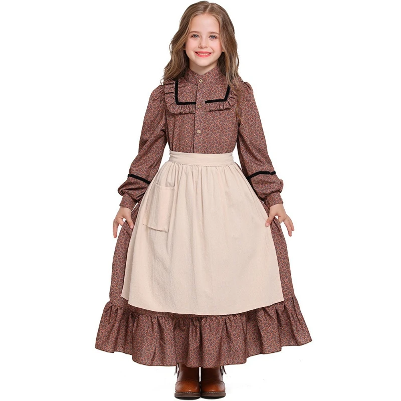 Disfraz de Cosplay de Pionera Colonial, Vestido con Delantal y Gorro, Falda Larga de Señora Mayor, Traje para Fiesta de Halloween o Carnaval