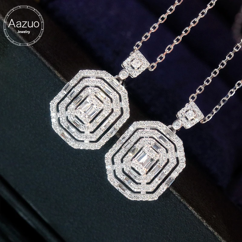 Aazuo Luxury Jewelry Set 18K Orignal White Gold Natrual Diamond 0.40ct Square Necklace Gifted For Women Senior Banquet Party