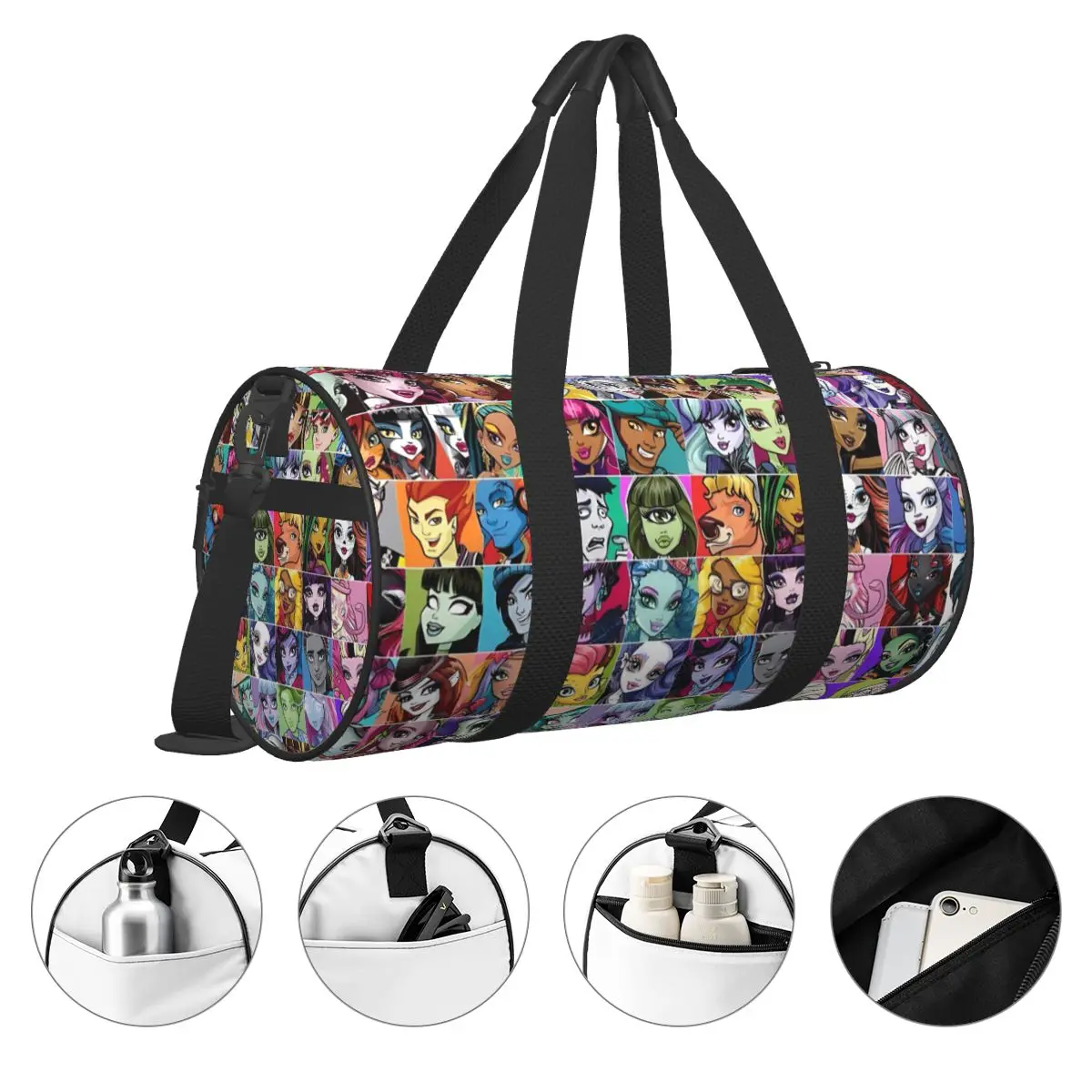 Monster High Gym Bag Anime Funny Training Sports Bags Men's Custom with Shoes Retro Fitness Bag Portable Handbags