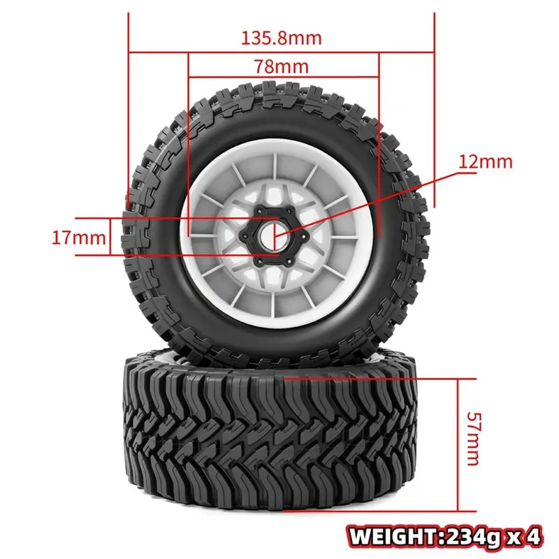 [ Promotion】 135.8Mm 1/7 1/8 Short Course Truck Tire For 12/14/17Mm Hex For ARRMA Mojave TRAXXAS UDR MAXX Slash Yikong DF7 FS