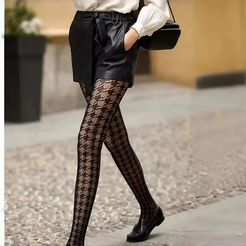 

Цельные женские сексуальные модные трендовые колготки в клетку «Тысяча птиц» в сетку