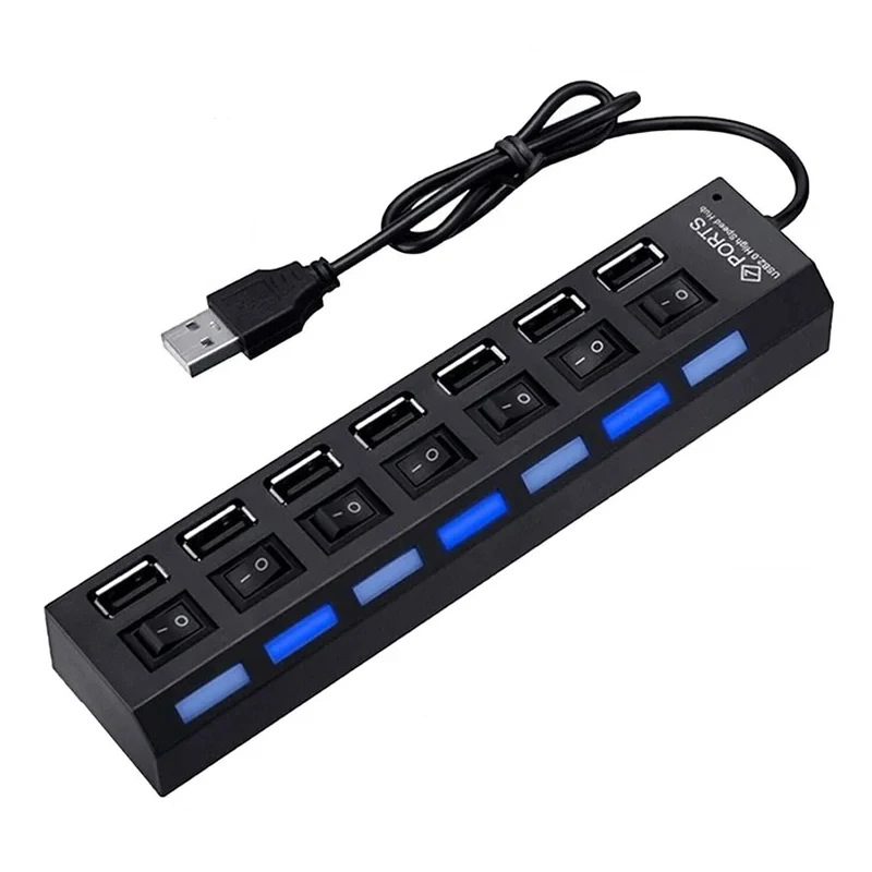 7 Ports USB 2.0 Hub Usb HUB 2.0 Multi USB Splitter Hub Multiple USB Expander 2.0 USB Hub 7 in 1 with On/Off Switch For PC Laptop