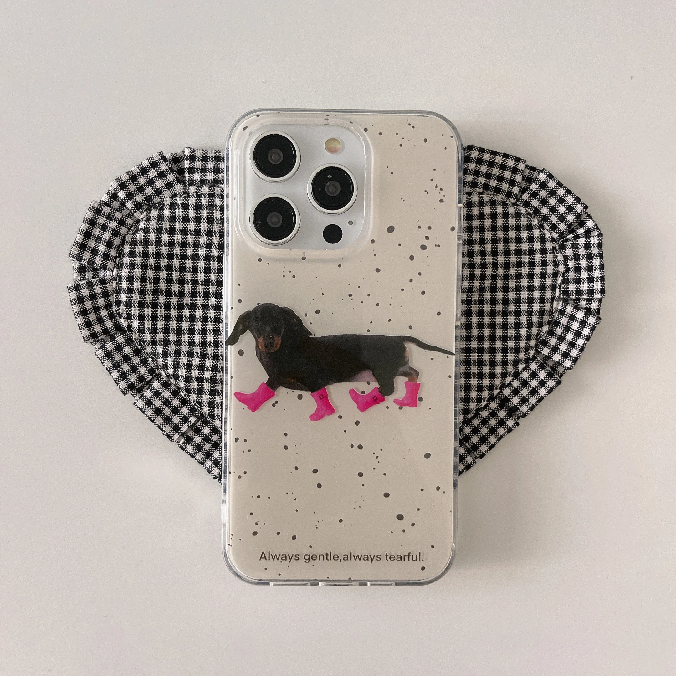 Korean INS Cute Dog in Red Boots Double Layers IMD Phone Case for iPhone 15 14 13 11 Pro Max Plus Back Cover for 12 Pro Max