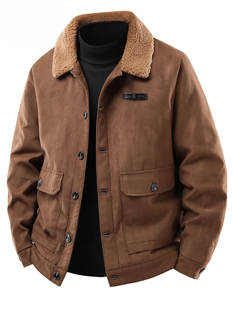 

Pierre Cardin Men's Jaet Lamb Velvet Fce Lined Thiened Stand Collar Cotton Coat Autumn Winter American Retro Workwear