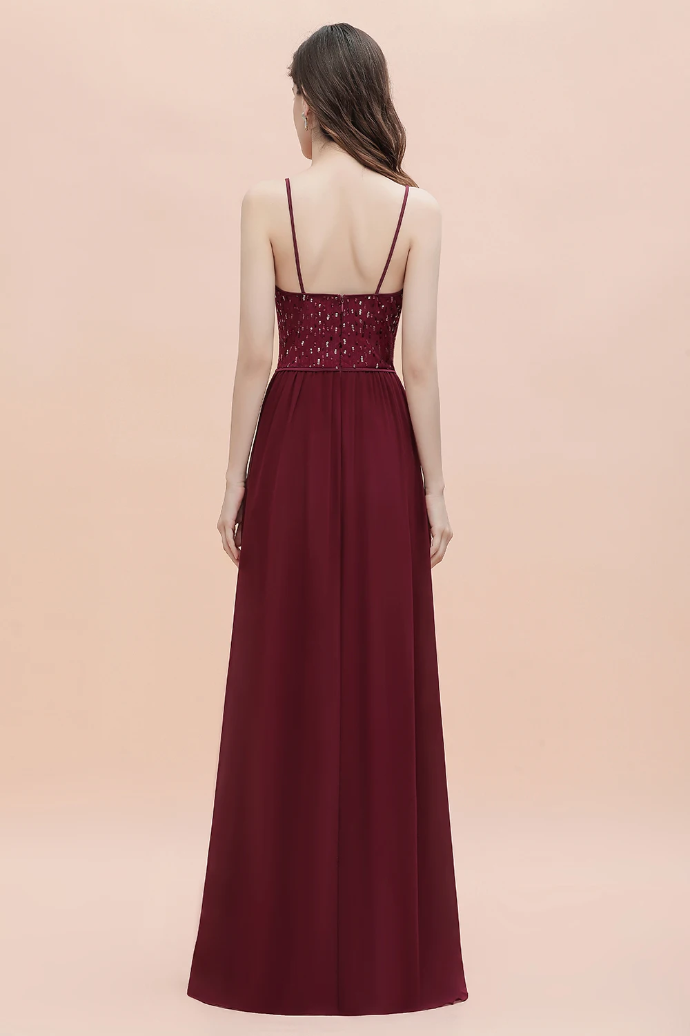 MisShow Burgundy Sequined Evening Dresses for Women Sexy V Neck Spaghetti Straps Wedding Party Evening Prom Fowns Robe De Soiree