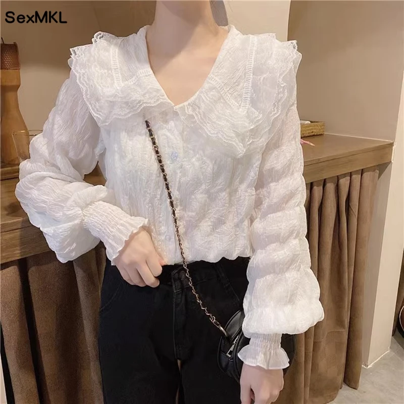 

Elegant Vintage Chiffon Shirts Women 2024 Korean Fashion Clothing White Blusas Mujer Casual Y2k Slim Ladies Tops Retro Blouses