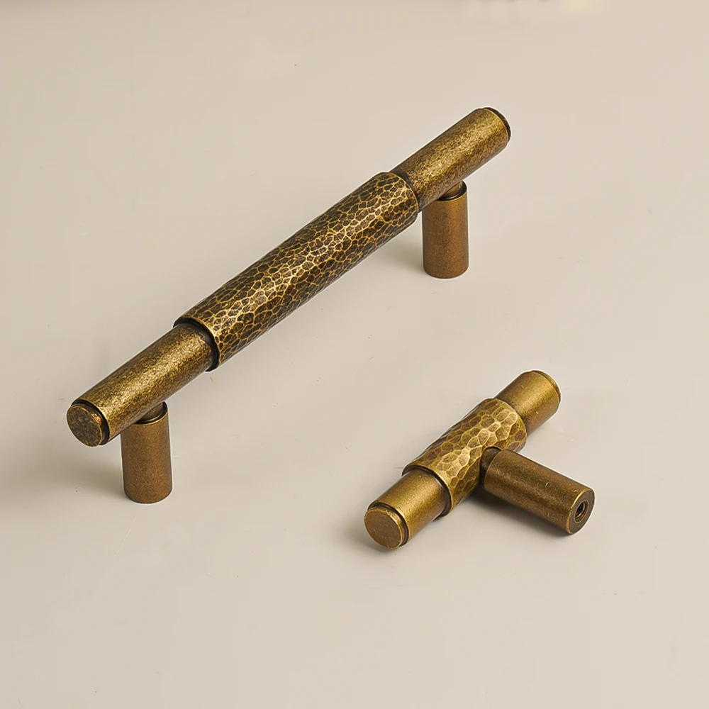 Brass Pull Furniture Handles Modern Hammered Yellow Bronze Higher Quality Cupboard Wardrobe Dresser Drawer Cabinet Knobs