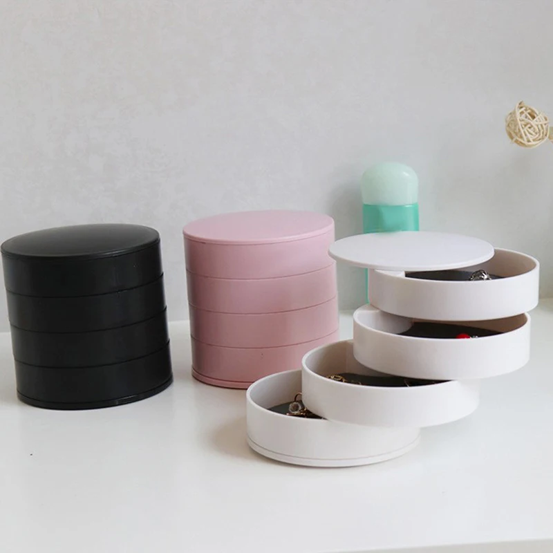 Rotating Multi-layer Desktop Storage Box Hair Accessories Jewelry Makeup BoxNWith Lid Dustproof Jewelry Box Jewelry Storage Box