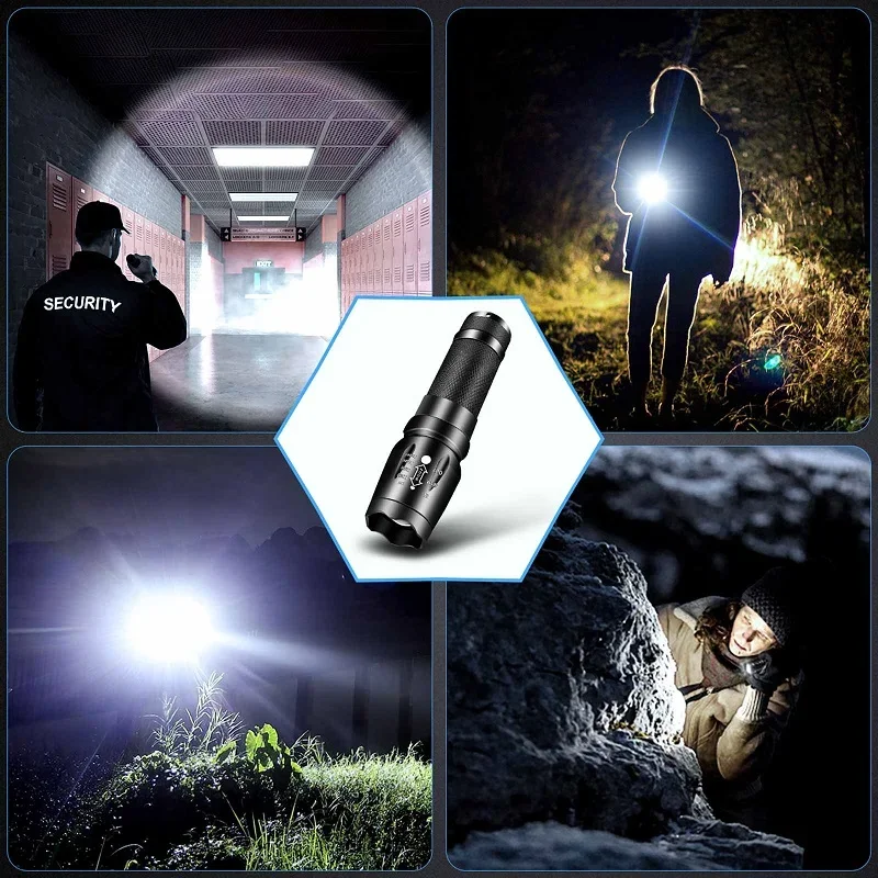 Skywolfeye 2Pcs Powerful LED Flashlights Outdoor Hiking Climbing Adventure Night Lighting Lamp Torches 5 Light Modes Zoom Lights