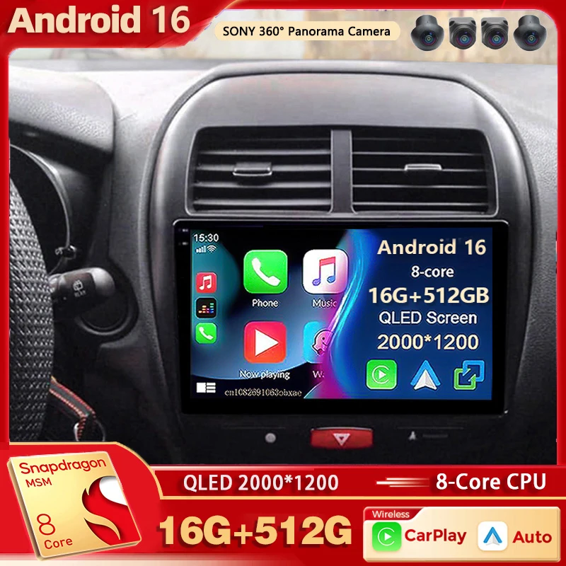 Android 16 Für Mitsubishi ASX 1 2010-2016 2K QLED Stereo Autoradio Multimedia-Videoplayer GPS AI-Sprachsteuerung CarPlay Haupteinheit 4G DSP