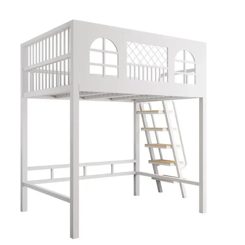 Small apartment duplex overlay iron bed, two-story attic double bunk wrought iron bed, high and low bed, space-saving loft bed
