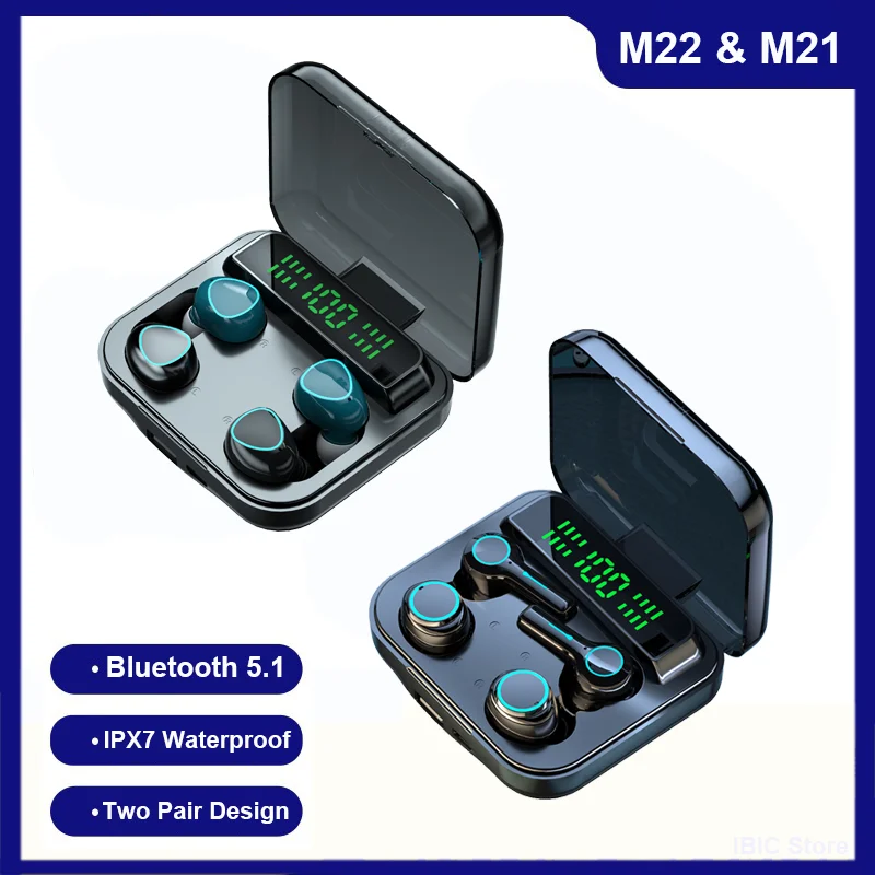

Wireless Bluetooth 5.1 Headphones Noise Cancellation Couple Earphones 9D Stereo Sports Waterproof Two Pair Earbuds Headset