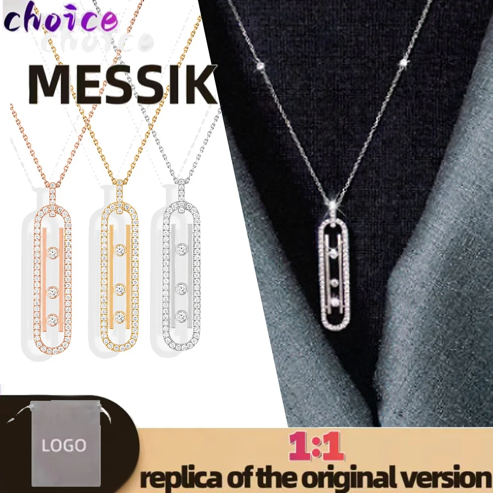 Pure silver s925 luxury brand messik design MOVE 10TH series sliding three diamond long bar women's necklace