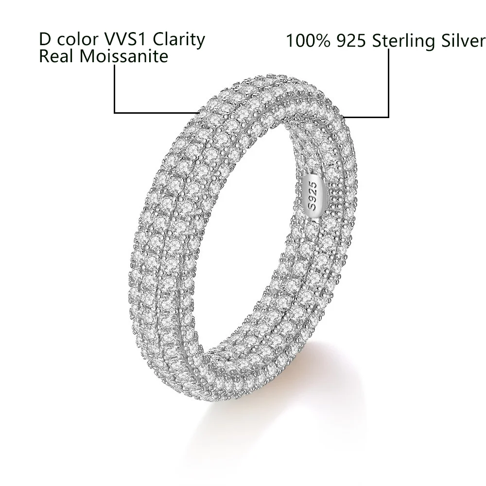 Hip Hop Moissanite Cuban Ring for Men D Color Full Diamond 925 Sterling Silver Plated 18K White Gold Party Ring Premium Quality - Image 2