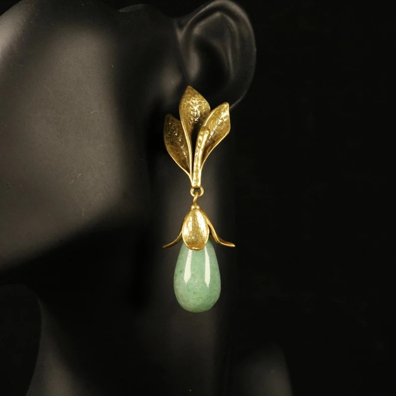 Green White Stone Vintage Earrings Stud Summer Accessories Pendientes For Female