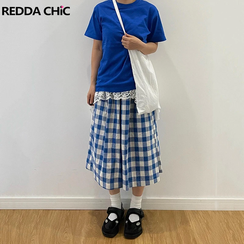 ReddaChic 90s Retro Women Gingham Pants Plaid Loose Oversize Slacks Pockets Elastic Waist Wide Leg Short Pants Casual Clothes