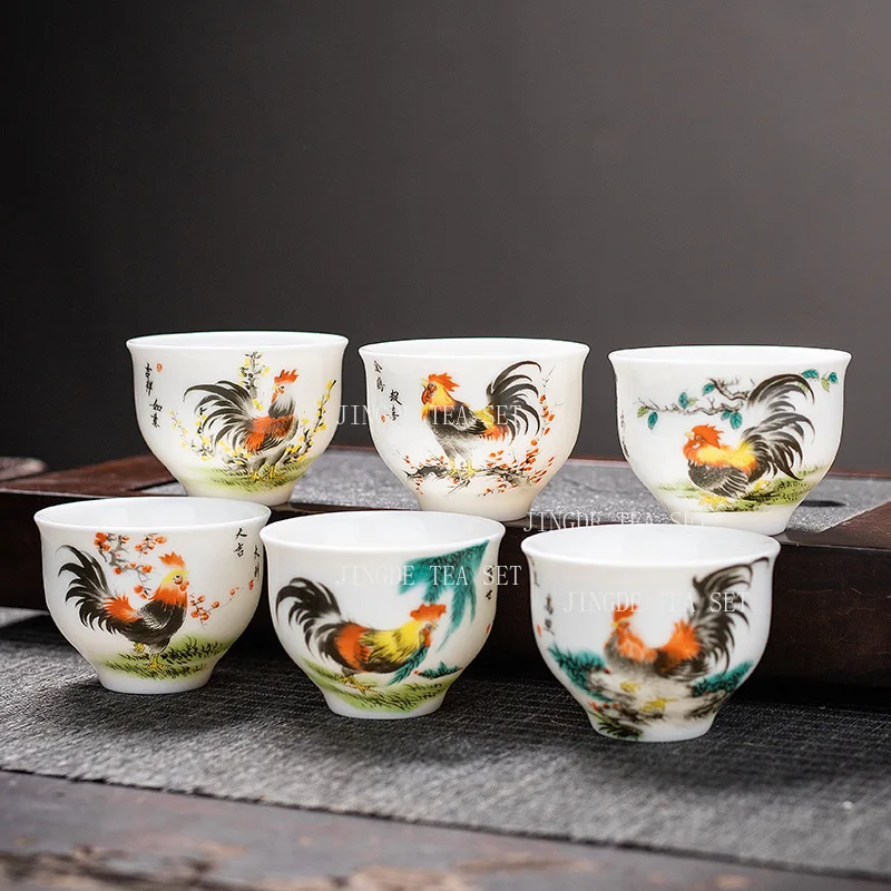 Cylinder Cup Chicken Ceramic Chinese Tea Cup Sheep Fat Jade Rooster Tea Cup Kung Fu Tea Ceremony Accessories Drinking Utensils