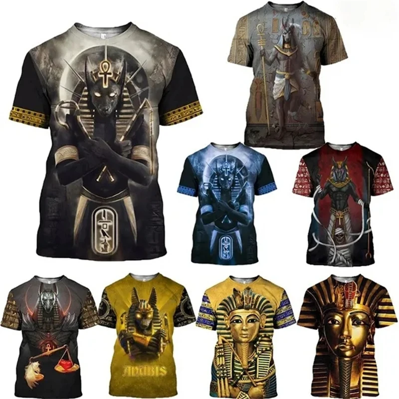 Personality Ancient Egyptian Anubis 3D Printed T Shirt Mens Womens Vintage T-shirts Tops Streetwear Apparel Trendy Unisex Tees