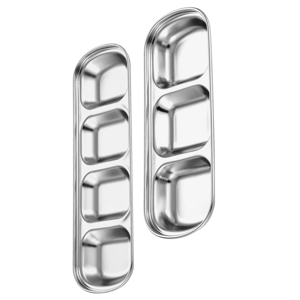 

2pcs Seasoning Dishes Stainless Steel MultiGrid Plates Kitchen Tools CorrosionResistant BBQ Picnic FamilyDinner