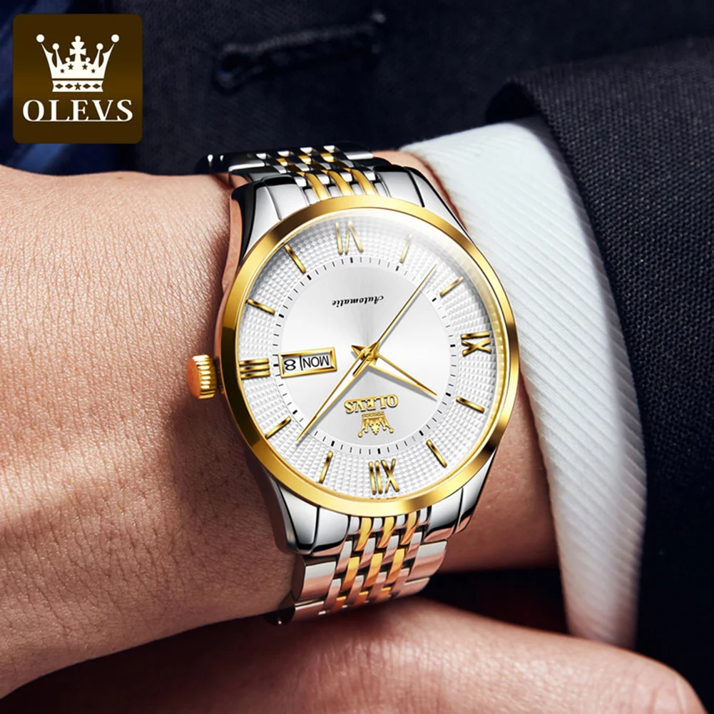 OLEVS 6657 Top Brand Men Watches Business Fashion Automatic Mechanical Wristwatch for Man Waterproof Luminous Date Week Sapphire