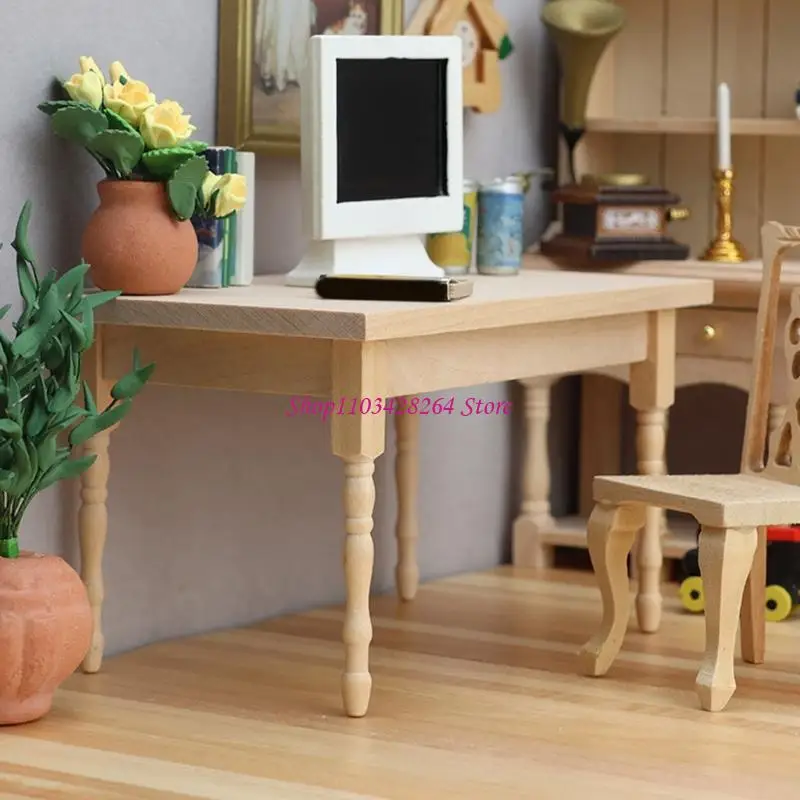 

Unpainted Wooden Doll House Table 1:12 Scale Miniature Furniture For Doll House
