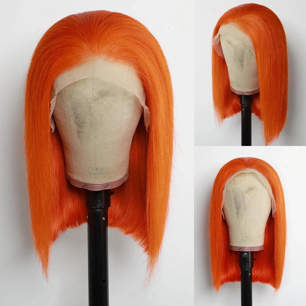 Peluca de Bob de color naranja jengibre de color naranja pelo humano 13x4 Hd encaje pelupelufrontal brasileño Natural Remy pelo humano pelo Bob encaencapelupara mujeres