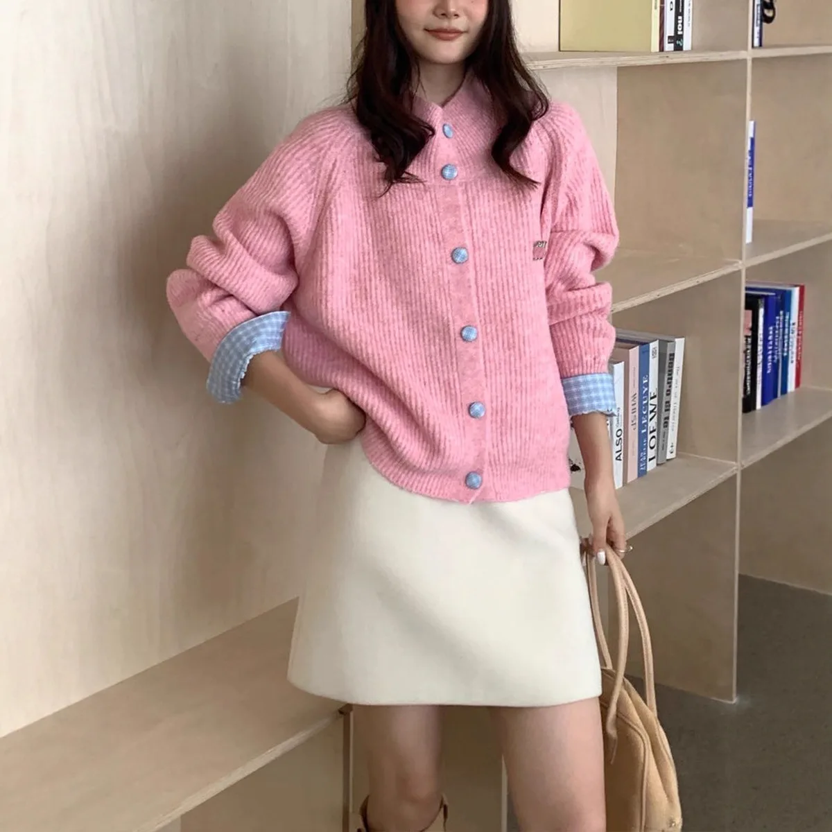 

2025 Autumn/Winter New Women's Sweater Design Sense Half High Collar Knitted Cardigan Small Casual Lazy Style Women's Sweater