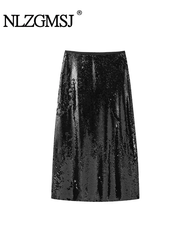 

Nlzgmsj TRAF 2024 Women Skirts New Slim Fit Midi Bead Decoration for Leisure Daily Use Skirt Female Side Skirts