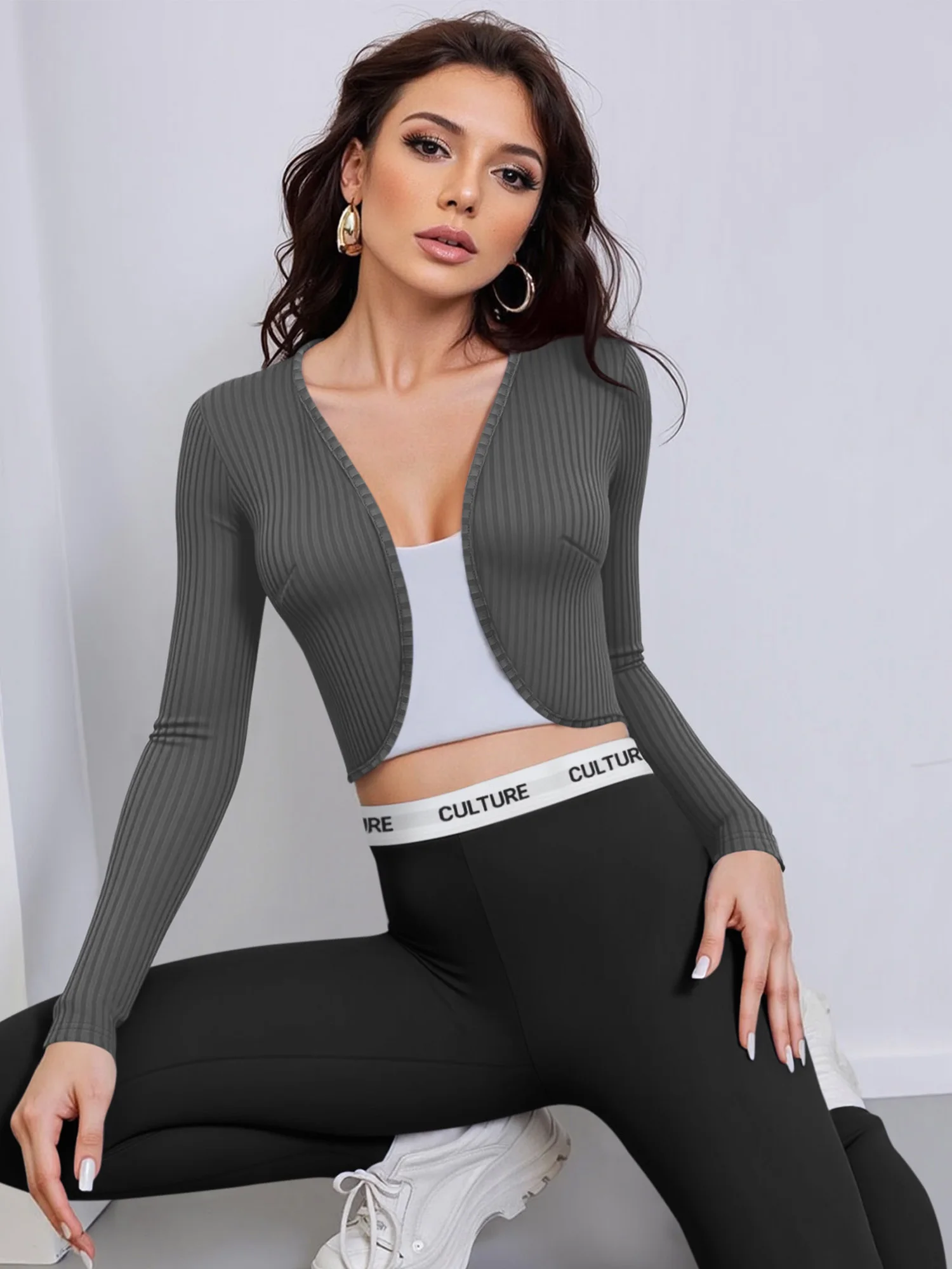 

Women Casual Ribbed Knit Cardigan Long Sleeve Slim Bolero Shrug Lightweight Outerwear Commuting Versatile 2026 New Arrival