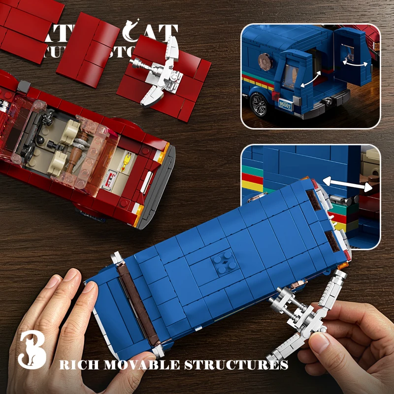 1060Pcs City Vintage Van Building Blocks Model 1:32 MOC Retro Radio Station Vehicle Bricks 80s Car Assembly Toys Adult Gifts NEW view 4