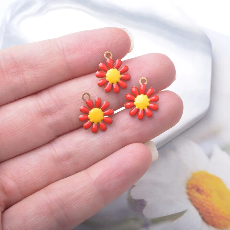 10 Stück Kupfer-Charms mit beidseitiger Emaille-Blumenverzierung, Öltropfen-Design, kleine Anhänger für Ohrringe, Halsketten, Armbänder, DIY-Schmuckdekoration – Detail 12