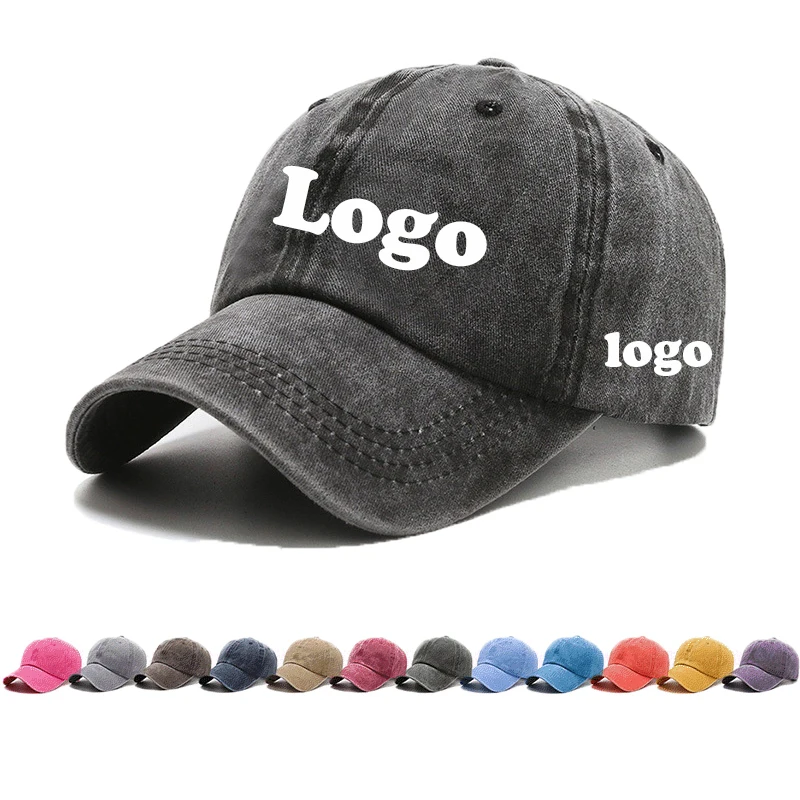 Custom LOGO Washed Cotton Baseball Cap Snapback Hats Adjustable Size Retro Unisex Vintage Washed Cotton Sunshade Soft Cap