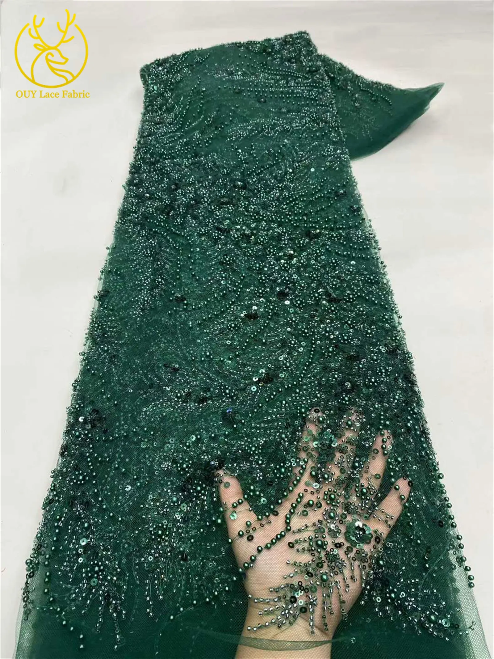 2026 Luxuriöser, zarter Netzstoff mit Perlenstickerei, 5 Yards, eleganter, hochwertiger afrikanischer Spitzenstoff für Hochzeits- und Abendkleider zum Nähen – Detail 22
